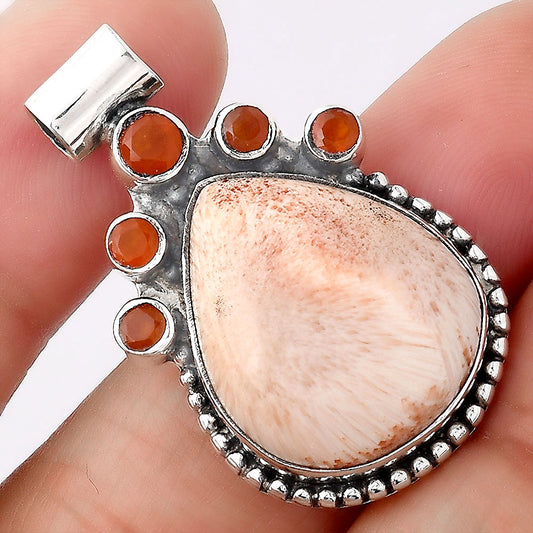 Orange Scolecite India and Carnelian Pendant P-1519 SDP154950