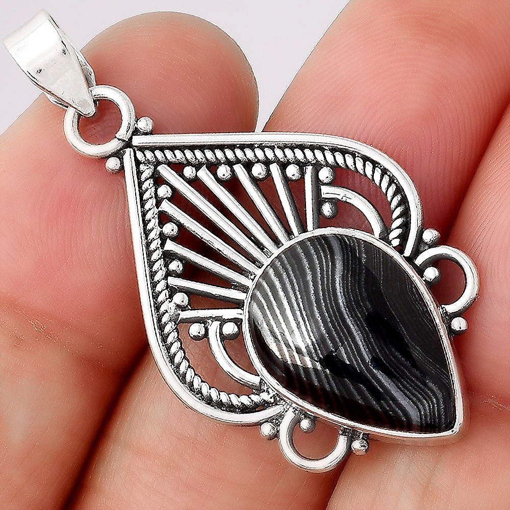 Artisan Crown Of Silver Psilomelane Black Malachite Pendant P-1541 SDP154994