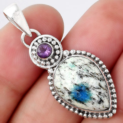 K2 Blue - Azurite In Quartz and Amethyst Pendant P-1500 SDP155044