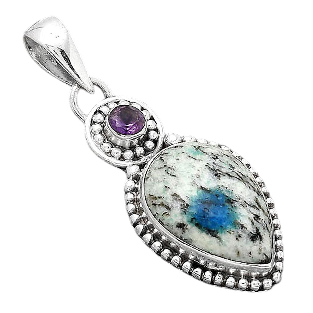 K2 Blue - Azurite In Quartz and Amethyst Pendant P-1500 SDP155044