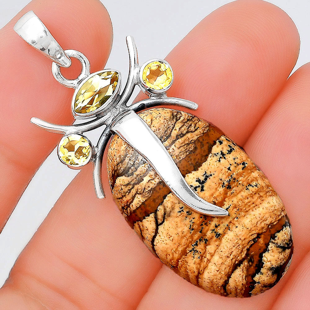 Lord Ganesha Picture Jasper & Citrine Pendant P-1588 SDP155150