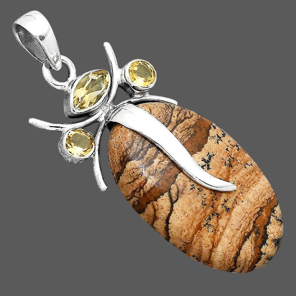 Lord Ganesha Picture Jasper & Citrine Pendant P-1588 SDP155150