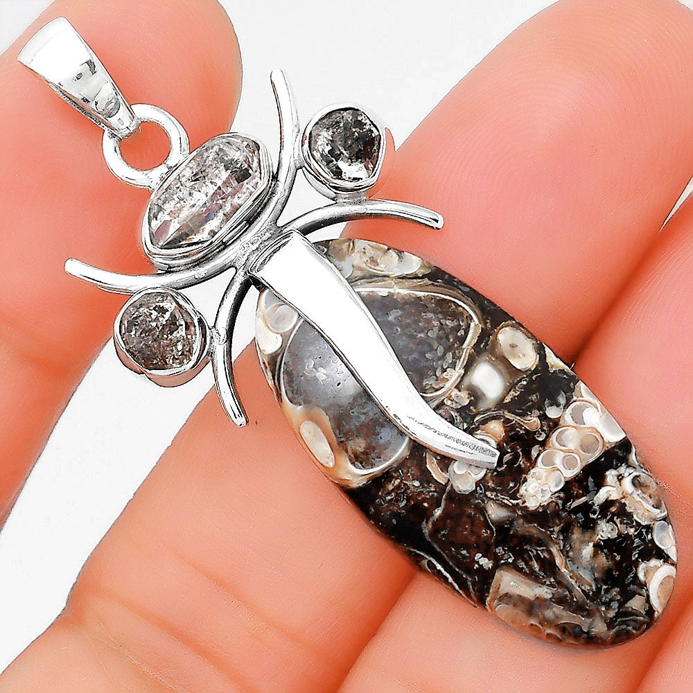 Lord Ganesha - Turtella Jasper and Herkimer Diamond Pendant P-1588 SDP155153