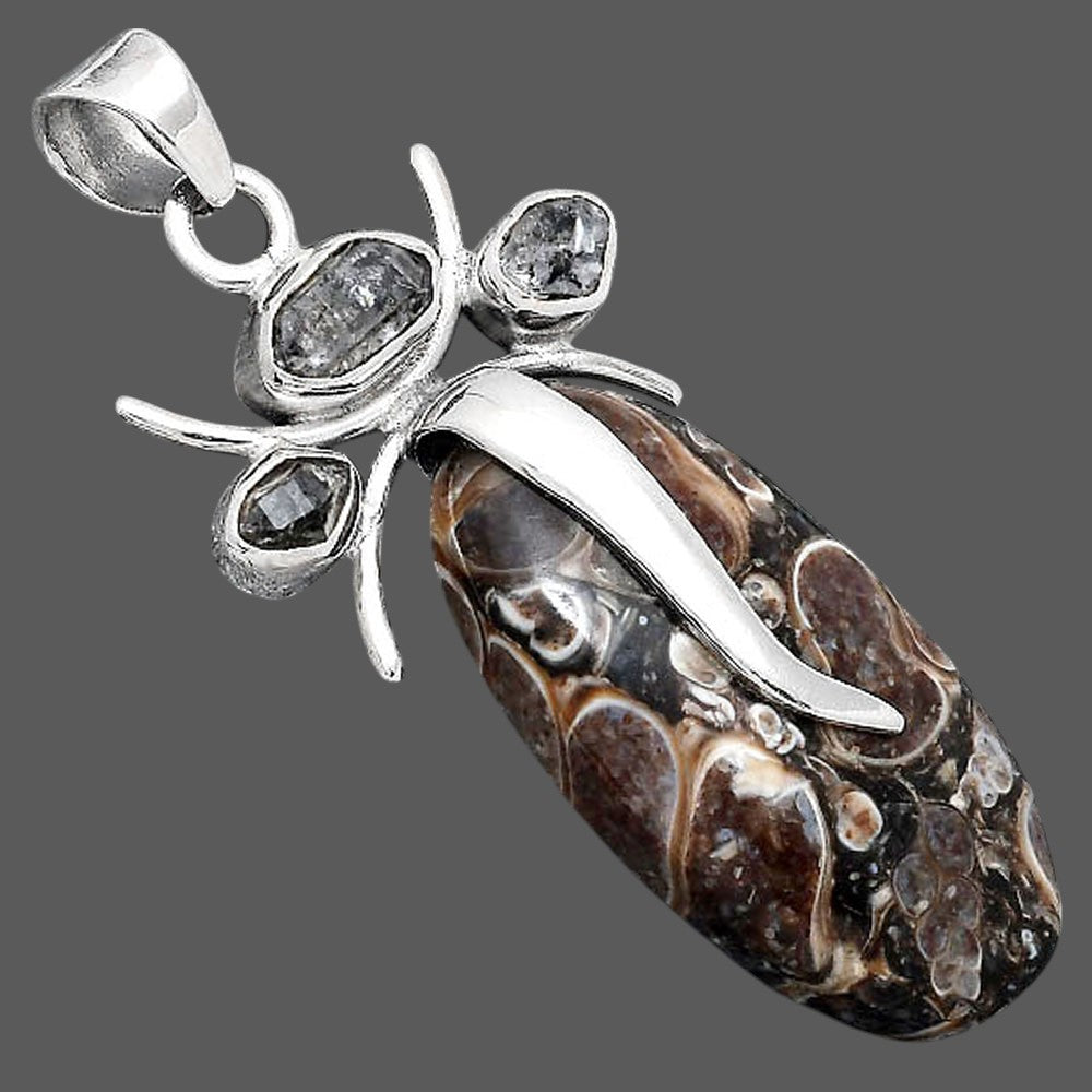 Lord Ganesha - Turtella Jasper and Herkimer Diamond Pendant P-1588 SDP155154