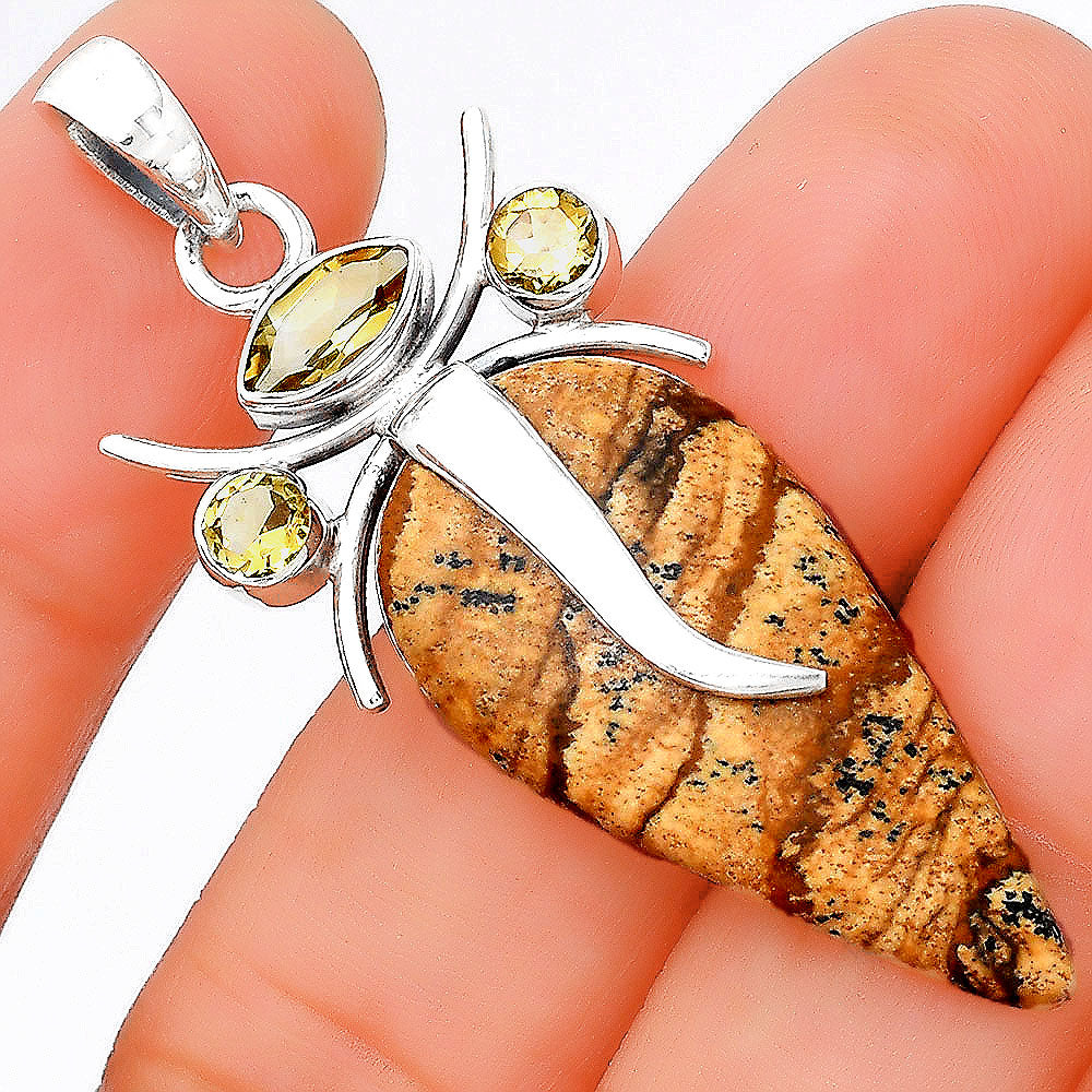 Lord Ganesha Picture Jasper & Citrine Pendant P-1588 SDP155158