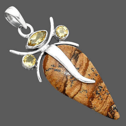 Lord Ganesha Picture Jasper & Citrine Pendant P-1588 SDP155158