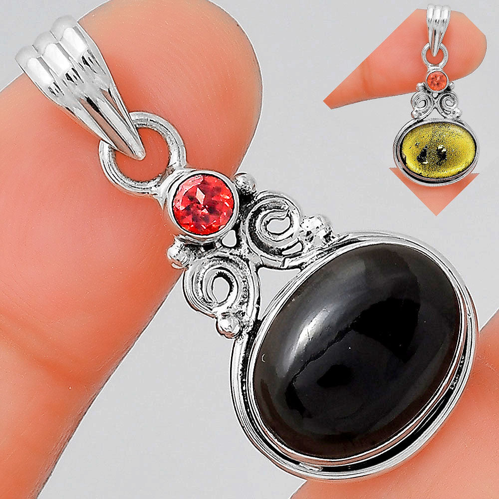 Natural Tektite Cab Greek and Garnet Pendant P-1603 SDP155193