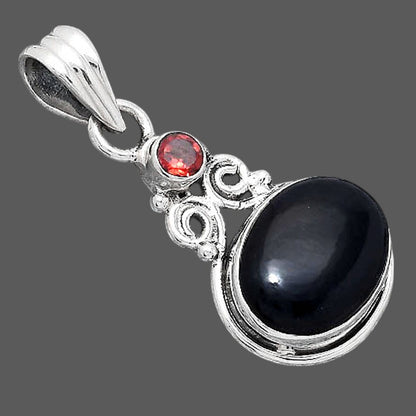 Natural Tektite Cab Greek and Garnet Pendant P-1603 SDP155193