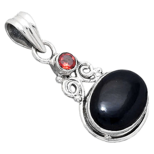Natural Tektite Cab Greek and Garnet Pendant P-1603 SDP155193