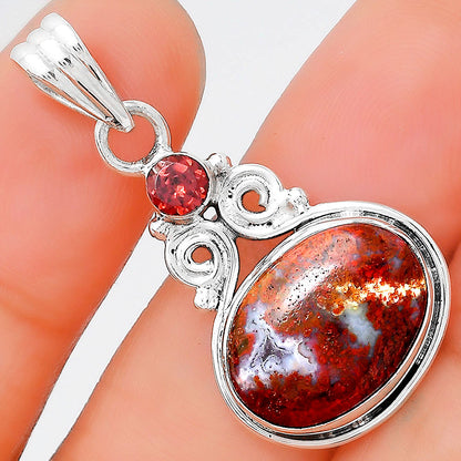 Natural Red Moss Agate and Garnet Pendant P-1603 SDP155195