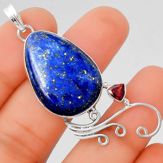 Natural Lapis Afghanistan and Garnet Pendant P-1007 SDP155211