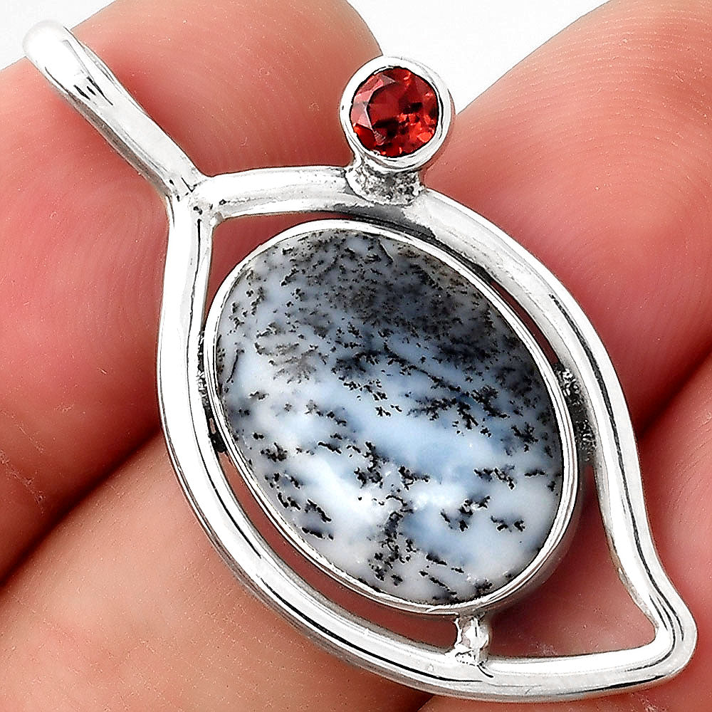 Merlinite Dendritic Opal and Garnet Pendant P-1640 SDP155362