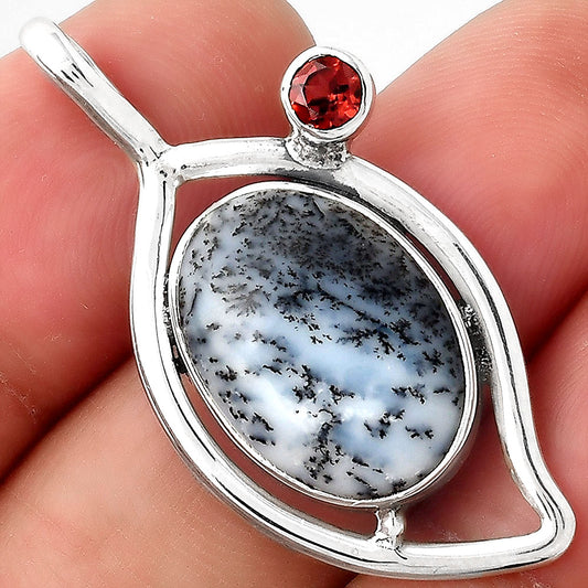 Merlinite Dendritic Opal and Garnet Pendant P-1640 SDP155362