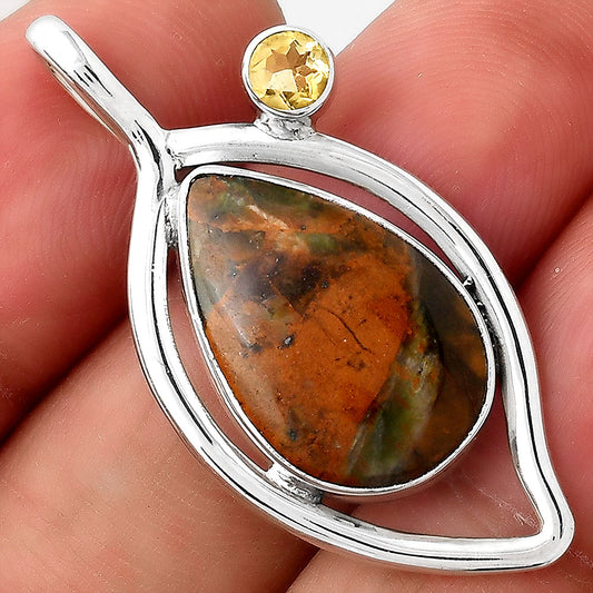Turkish Rainforest Chrysocolla and Citrine Pendant P-1640 SDP155366