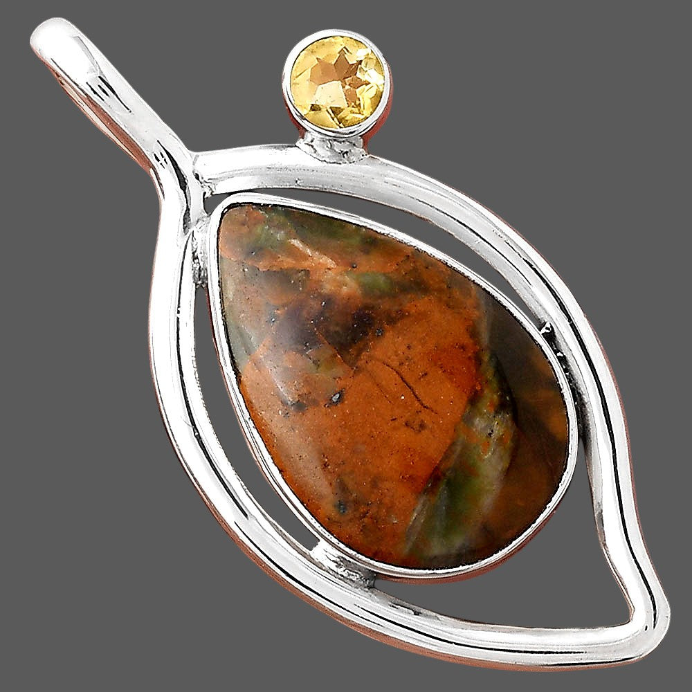 Turkish Rainforest Chrysocolla and Citrine Pendant P-1640 SDP155366