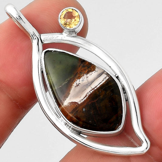 Turkish Rainforest Chrysocolla and Citrine Pendant P-1640 SDP155369