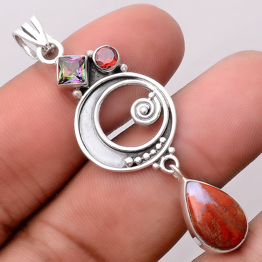 Red Moss Agate, Mystic Topaz & Garnet Pendant P-1344 SDP155382