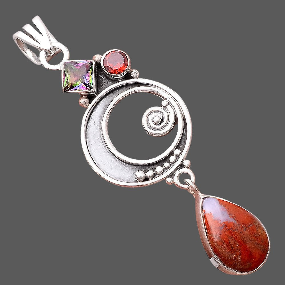 Red Moss Agate, Mystic Topaz & Garnet Pendant P-1344 SDP155382