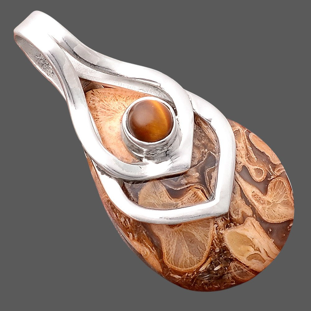 Natural Rock Calcy and Tiger Eye Pendant P-1562 SDP155383