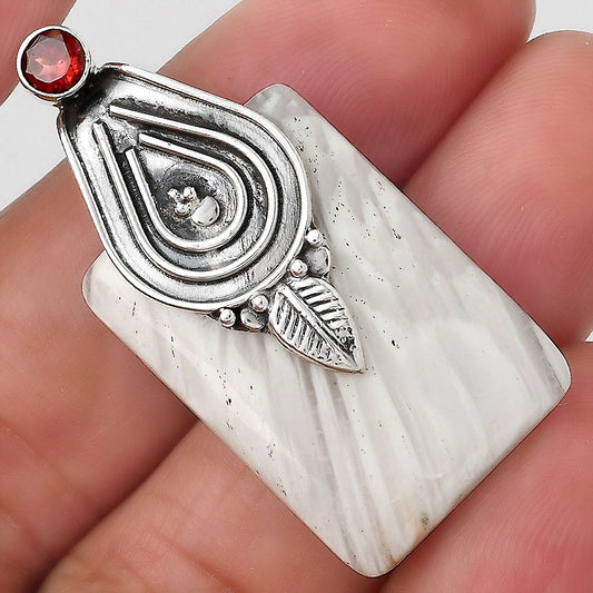 Natural White Scolecite and Garnet Pendant P-1584 SDP155479