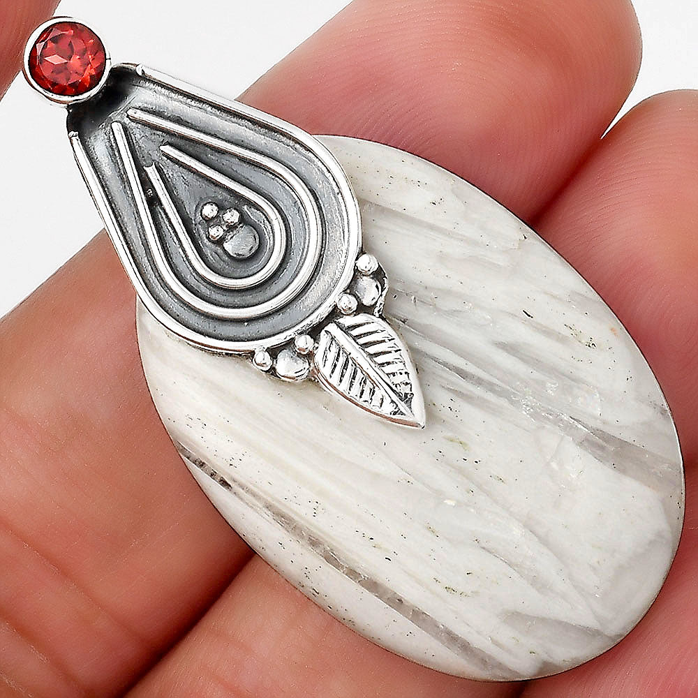 Natural White Scolecite and Garnet Pendant P-1584 SDP155483