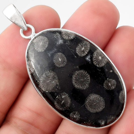 Natural Black Flower Fossil Coral Pendant P-1001 SDP155649