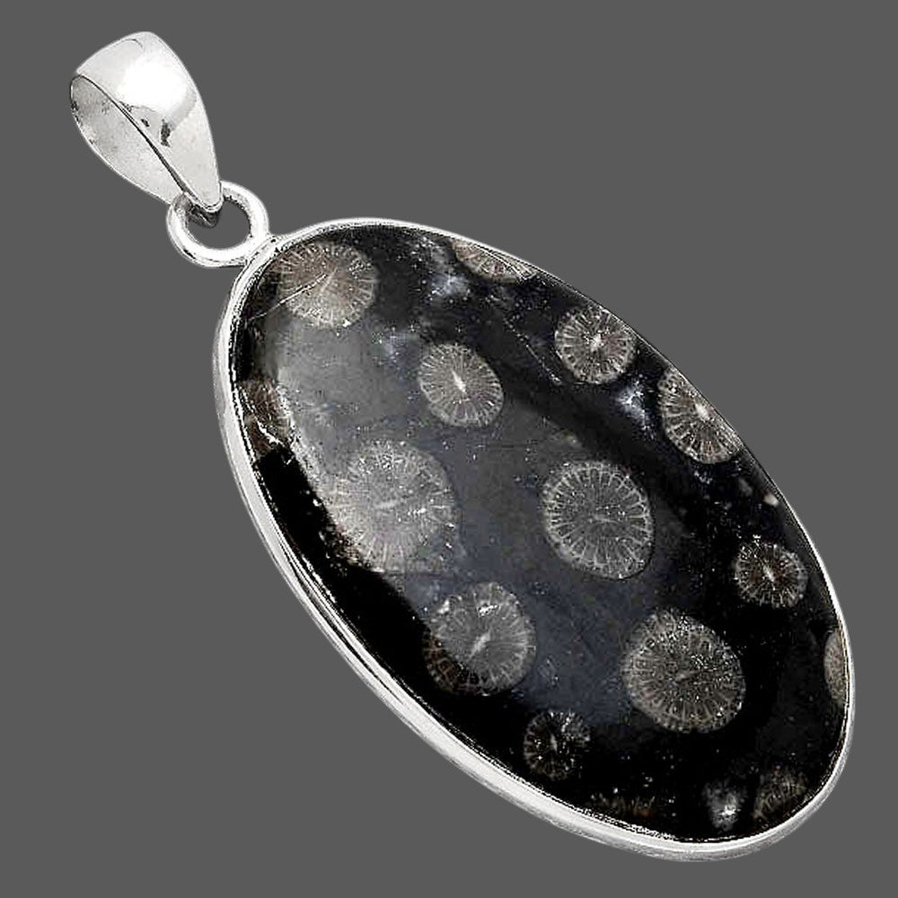 Natural Black Flower Fossil Coral Pendant P-1001 SDP155649