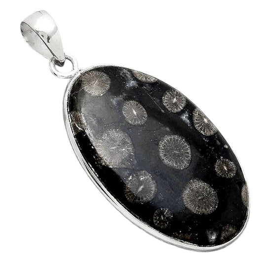 Natural Black Flower Fossil Coral Pendant P-1001 SDP155649
