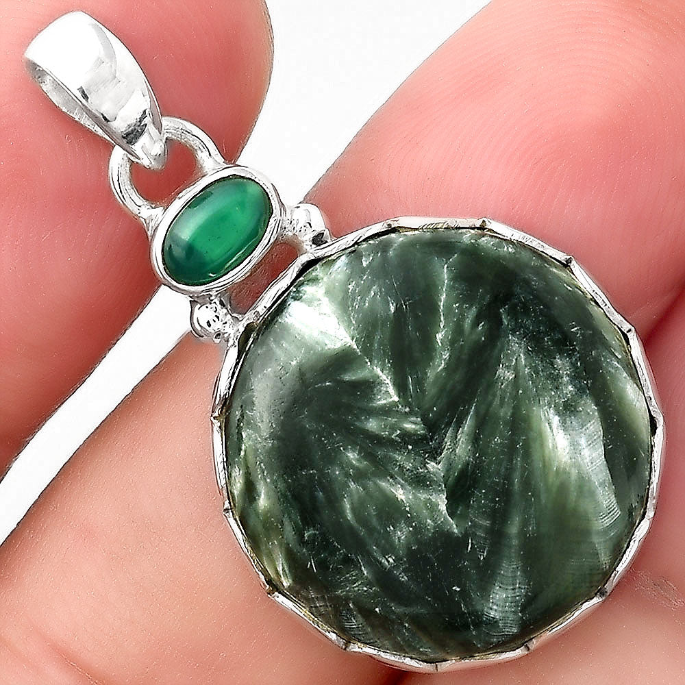 Russian Seraphinite and Green Onyx Pendant P-1637 SDP155749