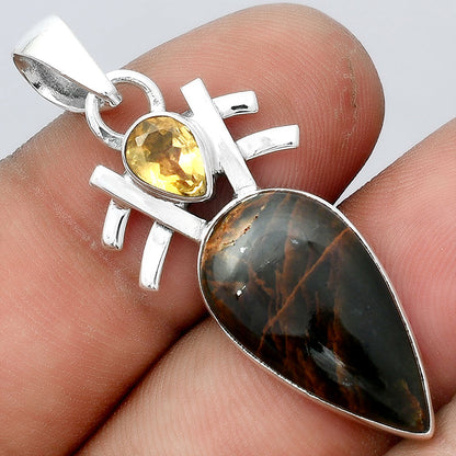 Turkish Rainforest Chrysocolla and Citrine Pendant P-1046 SDP155870