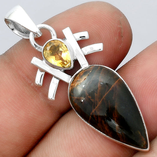 Turkish Rainforest Chrysocolla and Citrine Pendant P-1046 SDP155870