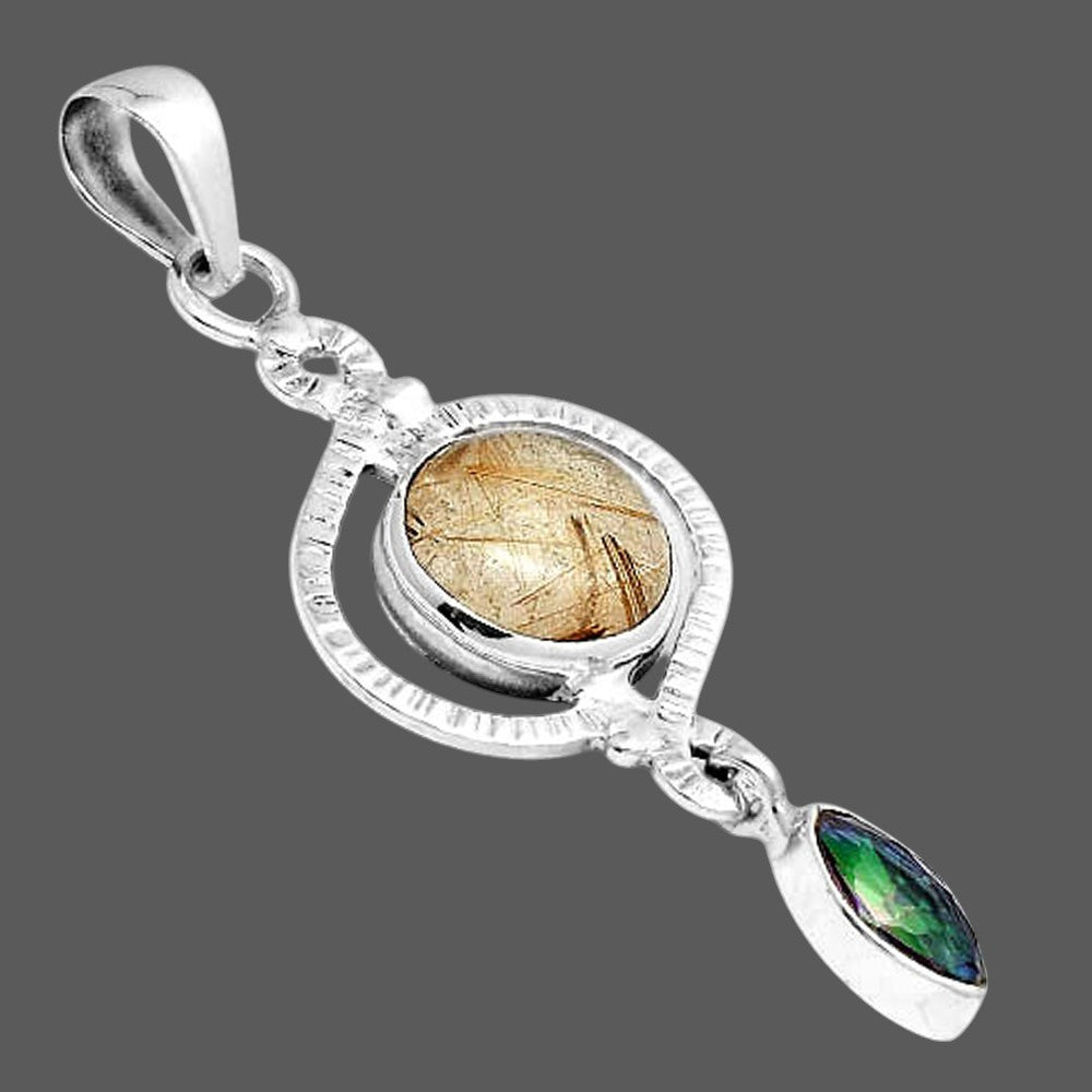 Natural Golden Rutile and Mystic Topaz Pendant P-1115 SDP155902