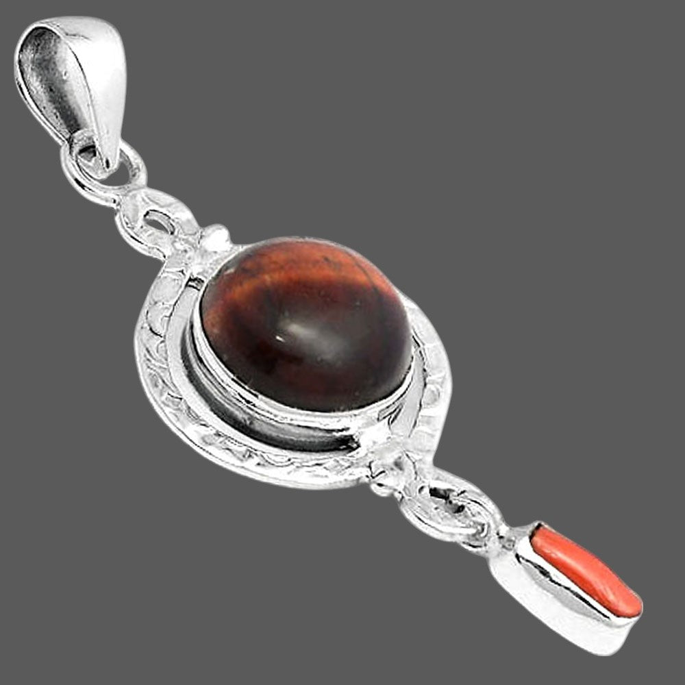 Natural Red Tiger Eye and Coral Stick Pendant P-1115 SDP155907