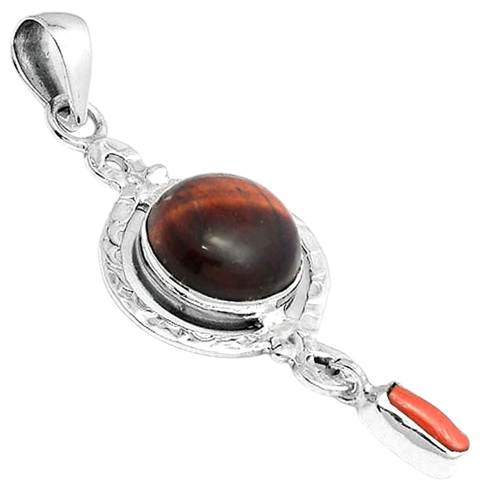 Natural Red Tiger Eye and Coral Stick Pendant P-1115 SDP155907