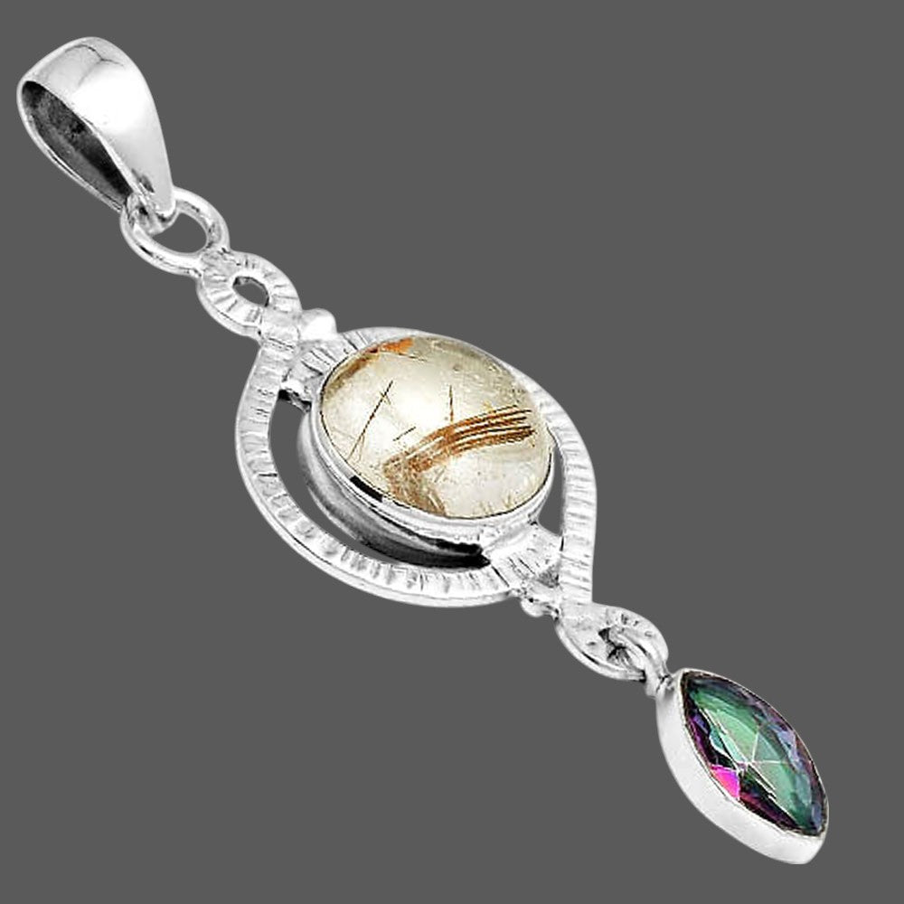 Natural Bronze Rutile and Mystic Topaz Pendant P-1115 SDP155908