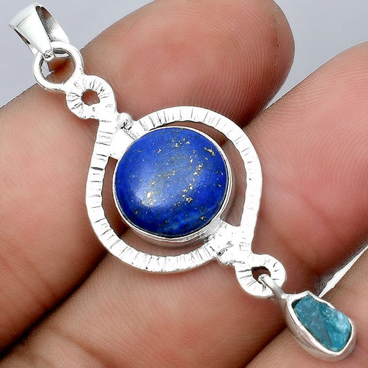 Natural Lapis and Neon Blue Apatite Pendant P-1115 SDP155909