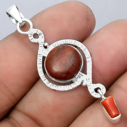 Natural Red Moss Agate and Coral Stick Pendant P-1115 SDP155915