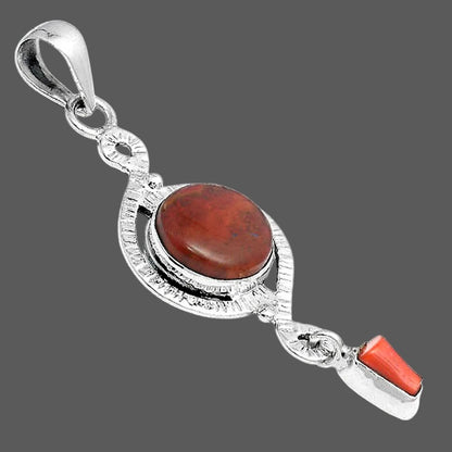 Natural Red Moss Agate and Coral Stick Pendant P-1115 SDP155915