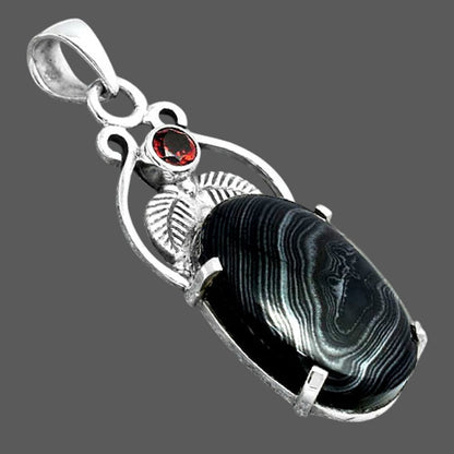 Crown Of Silver Psilomelane Black Malachite and Garnet Pendant P-1434 SDP155930