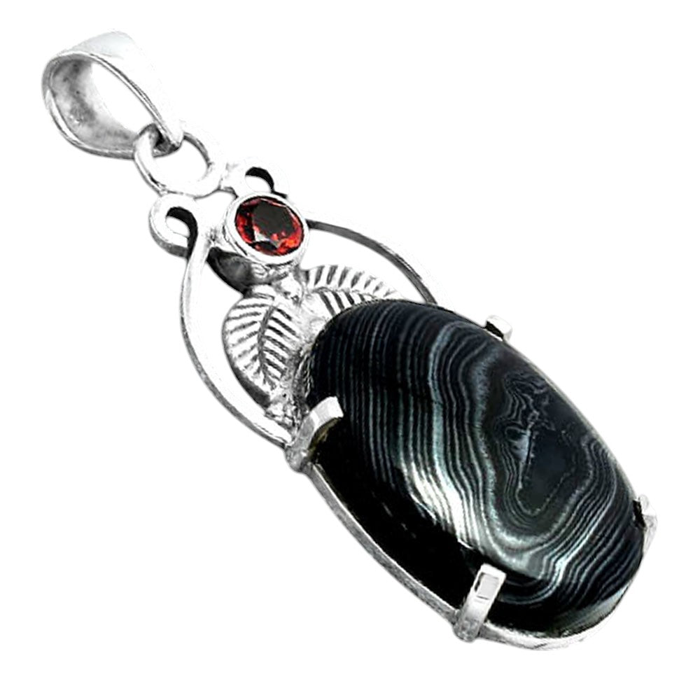 Crown Of Silver Psilomelane Black Malachite and Garnet Pendant P-1434 SDP155930