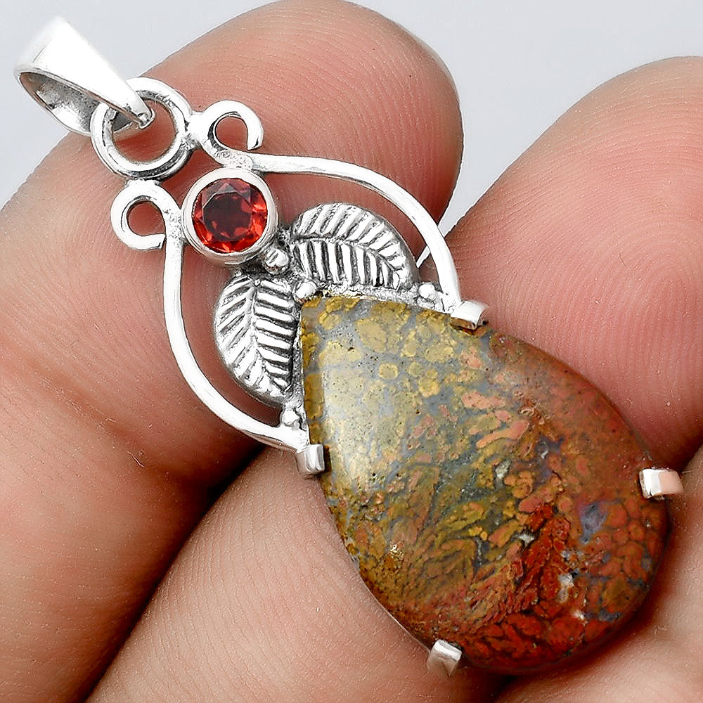 Natural Red Moss Agate and Garnet Pendant P-1434 SDP155934