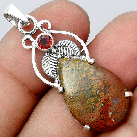 Natural Red Moss Agate and Garnet Pendant P-1434 SDP155934