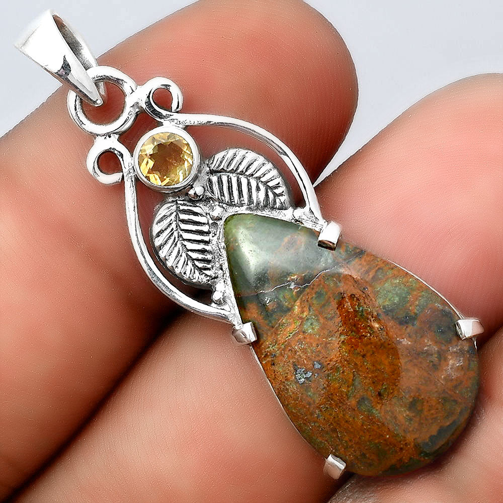 Turkish Rainforest Chrysocolla and Citrine Pendant P-1434 SDP155936