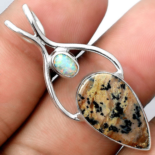 Russian Honey Dendrite Opal & Fire Opal Pendant P-1038 SDP155939