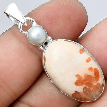 Orange Scolecite - India & Pearl Pendant P-1098 SDP155970