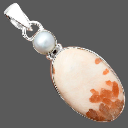 Orange Scolecite - India & Pearl Pendant P-1098 SDP155970