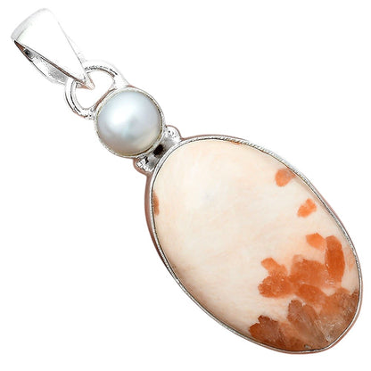 Orange Scolecite - India & Pearl Pendant P-1098 SDP155970