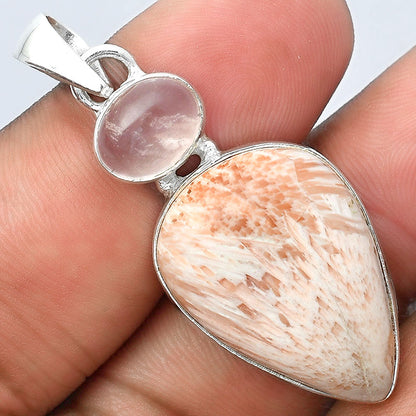 Orange Scolecite India & Rose Quartz Pendant P-1098 SDP155972