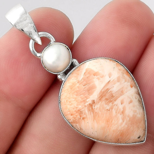 Orange Scolecite - India & Pearl Pendant P-1098 SDP155976