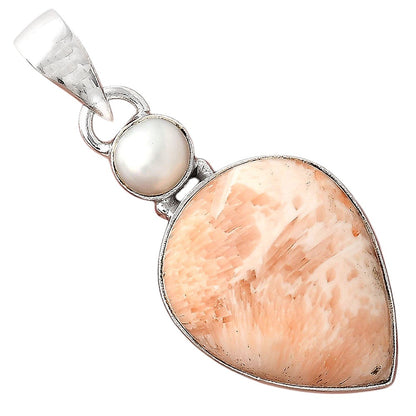 Orange Scolecite - India & Pearl Pendant P-1098 SDP155976